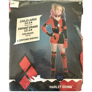 Harley Quinn DC Costume Halloween Party Dress Up GIRLS LARGE 12-14